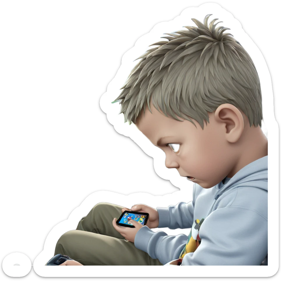 boy gaming in car by tree sticker