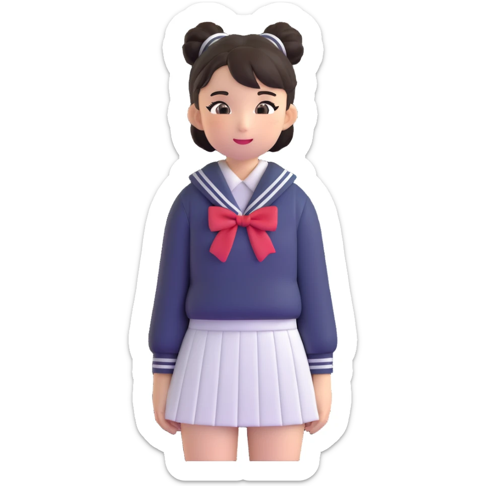 Extremely cute Japanese schoolgirl with high bun hairstyle wearing traditional sailor school uniform sticker