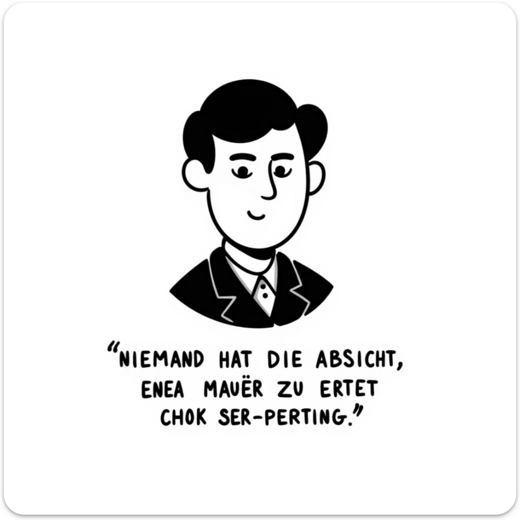 hand-drawn doodle style portrait of Walter Ulbricht with the German quote: "Niemand hat die Absicht, eine Mauer zu errichten!" sticker