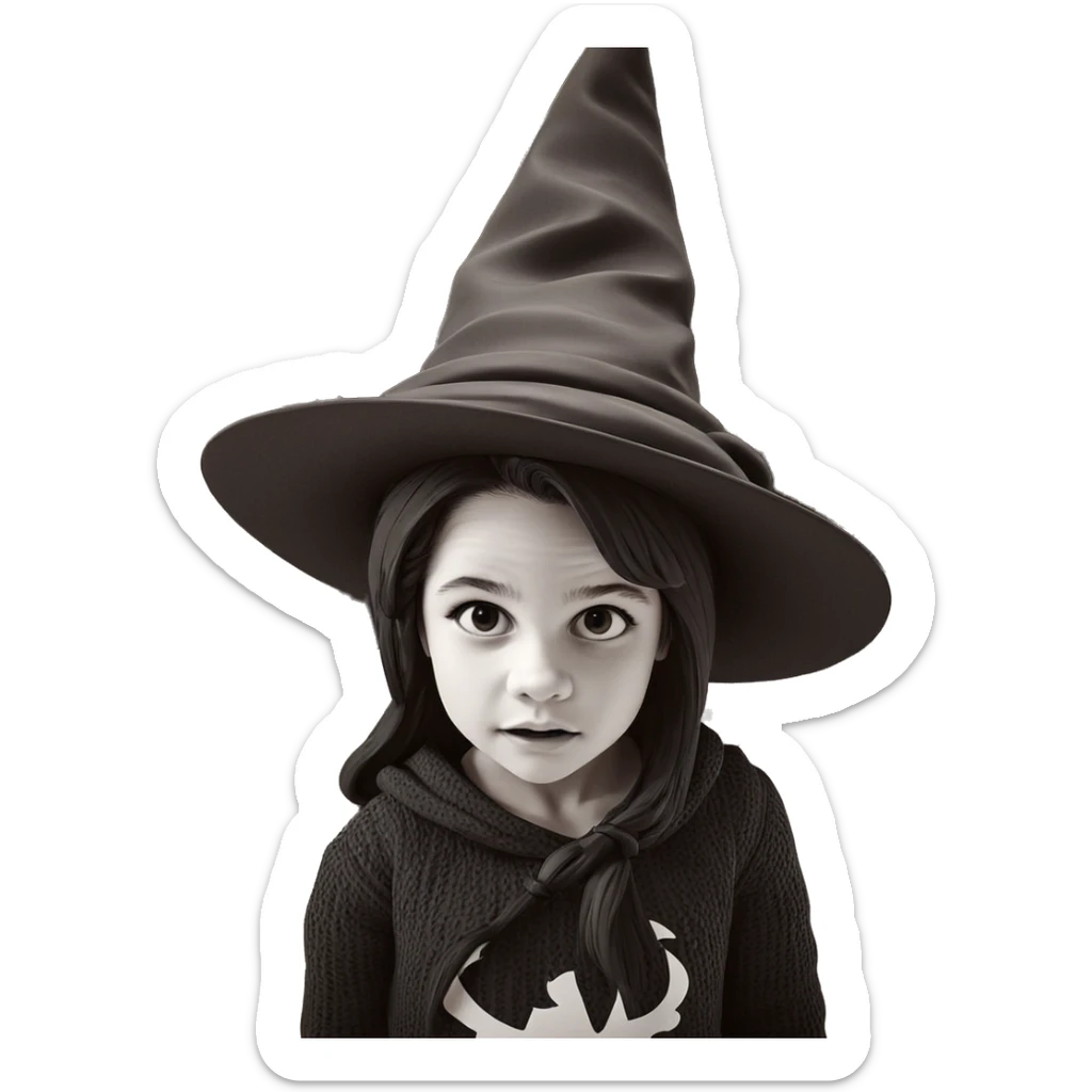witch girl in monochrome hat sticker