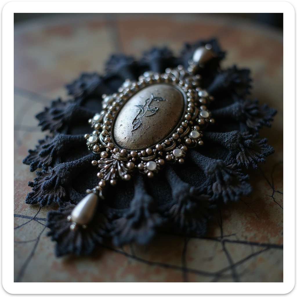photorealistic gothic brooch with lace and velvet details, variation 3 sticker