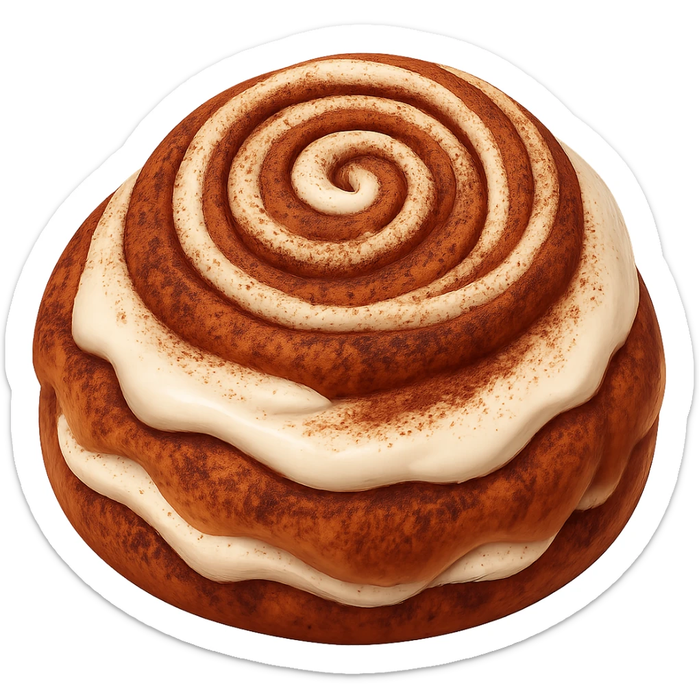 Add more cinnamon to the cinnamon roll with icing in the style of apple emojis. Keep the emoji style and no background. sticker