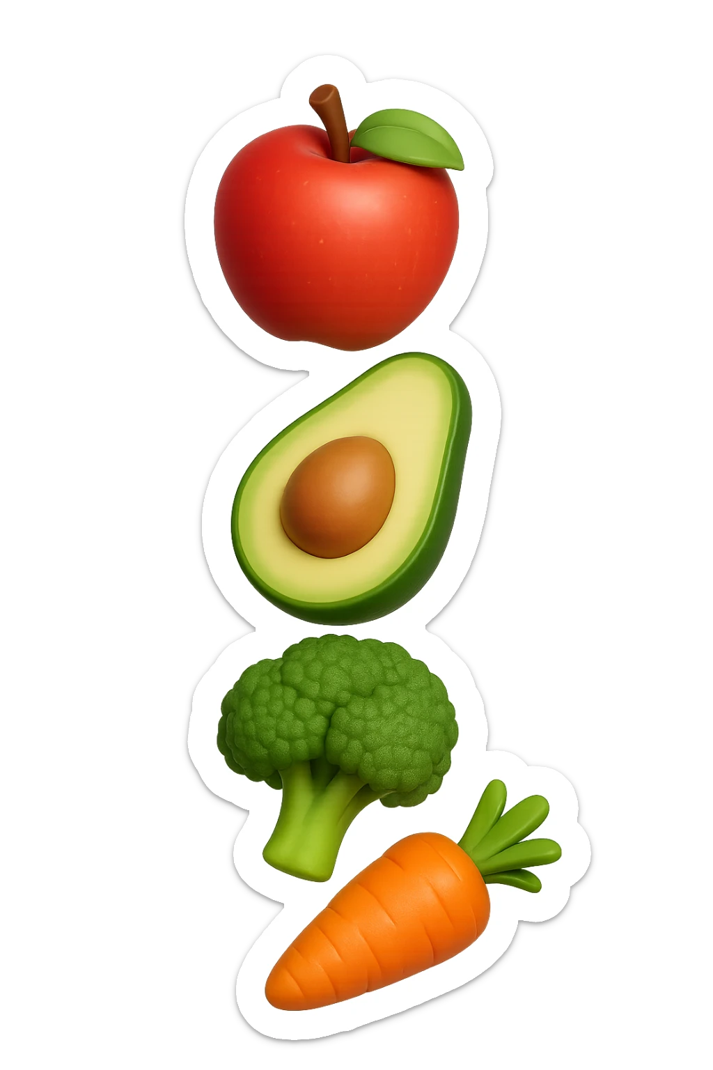 emoji stile iphone in 3d di cibo sano che fluttua in aria vericalmente, iperrealistico 4k sticker