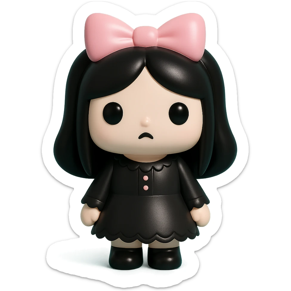 gothic girl with pink bow, gothic style, vinyl figure, lace and dark accents sticker