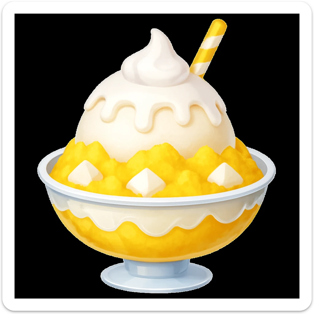 Change the yellow syrup to white and the shaved ice to yellow in the style of emoji. Keep the background transparent. sticker
