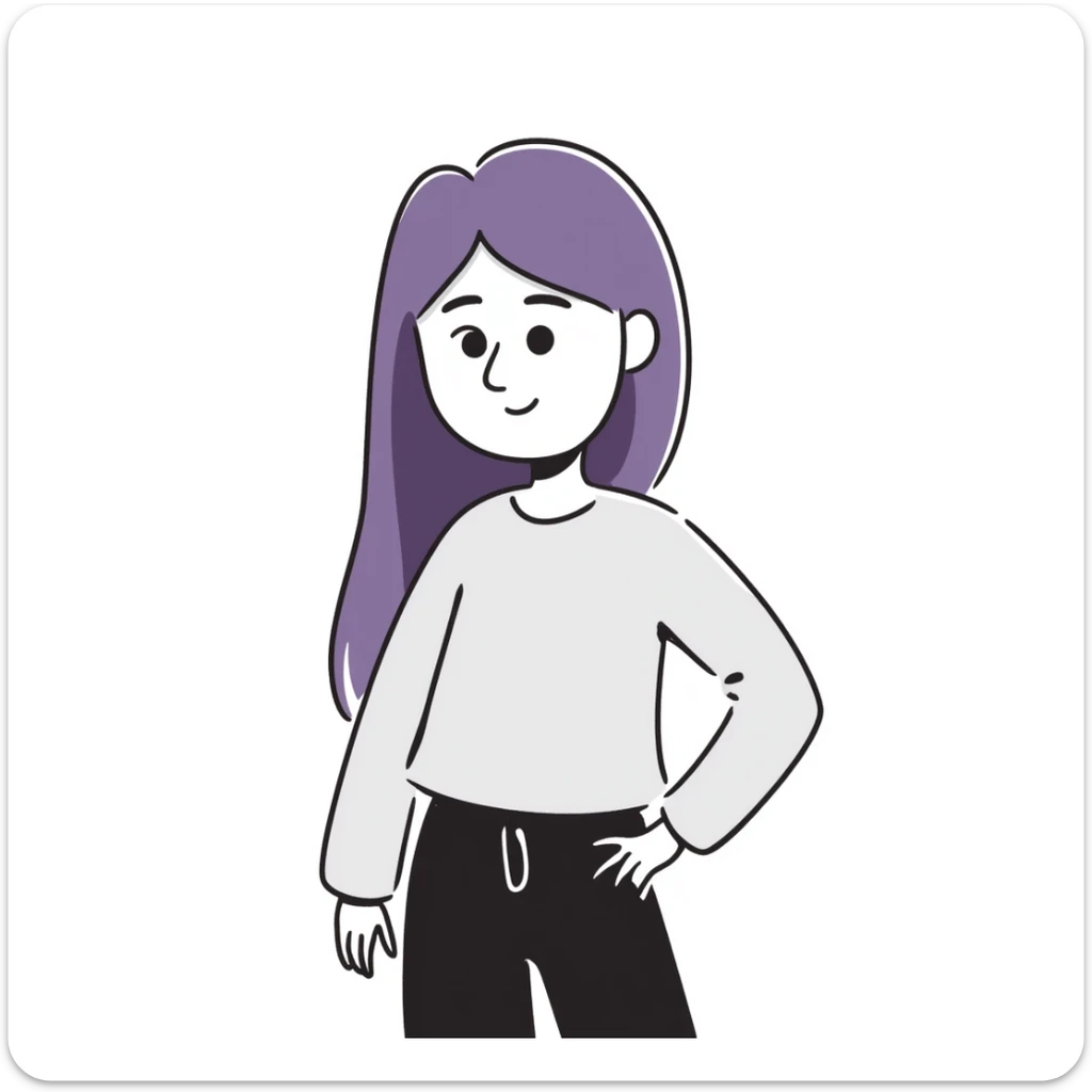 A simple sketch of a girl with long, straight purple hair down to her hips sticker