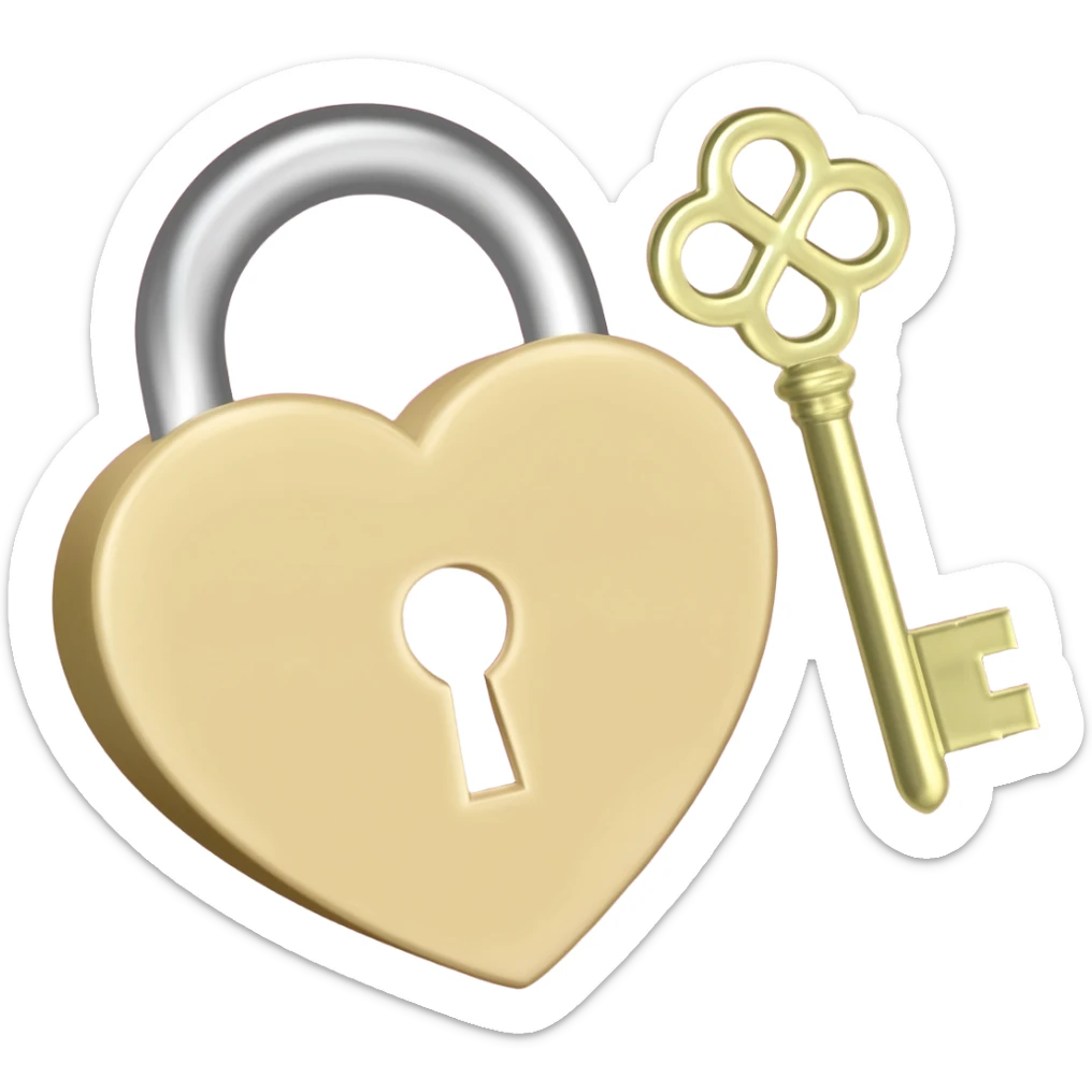 beige heart-shaped lock and key burgundy sticker