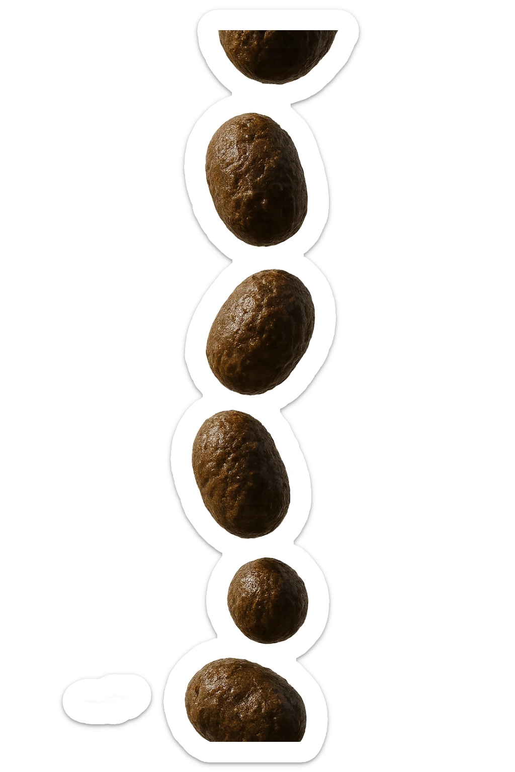 FECI DI ANIMALE A PALLINE UN PO' ALLUNGATE CADONO DALL'ALTO VERTICALMENTE, IPERREALISTICO 4K sticker