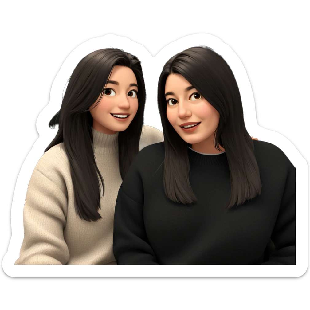 smiling girls in cozy sweaters sticker