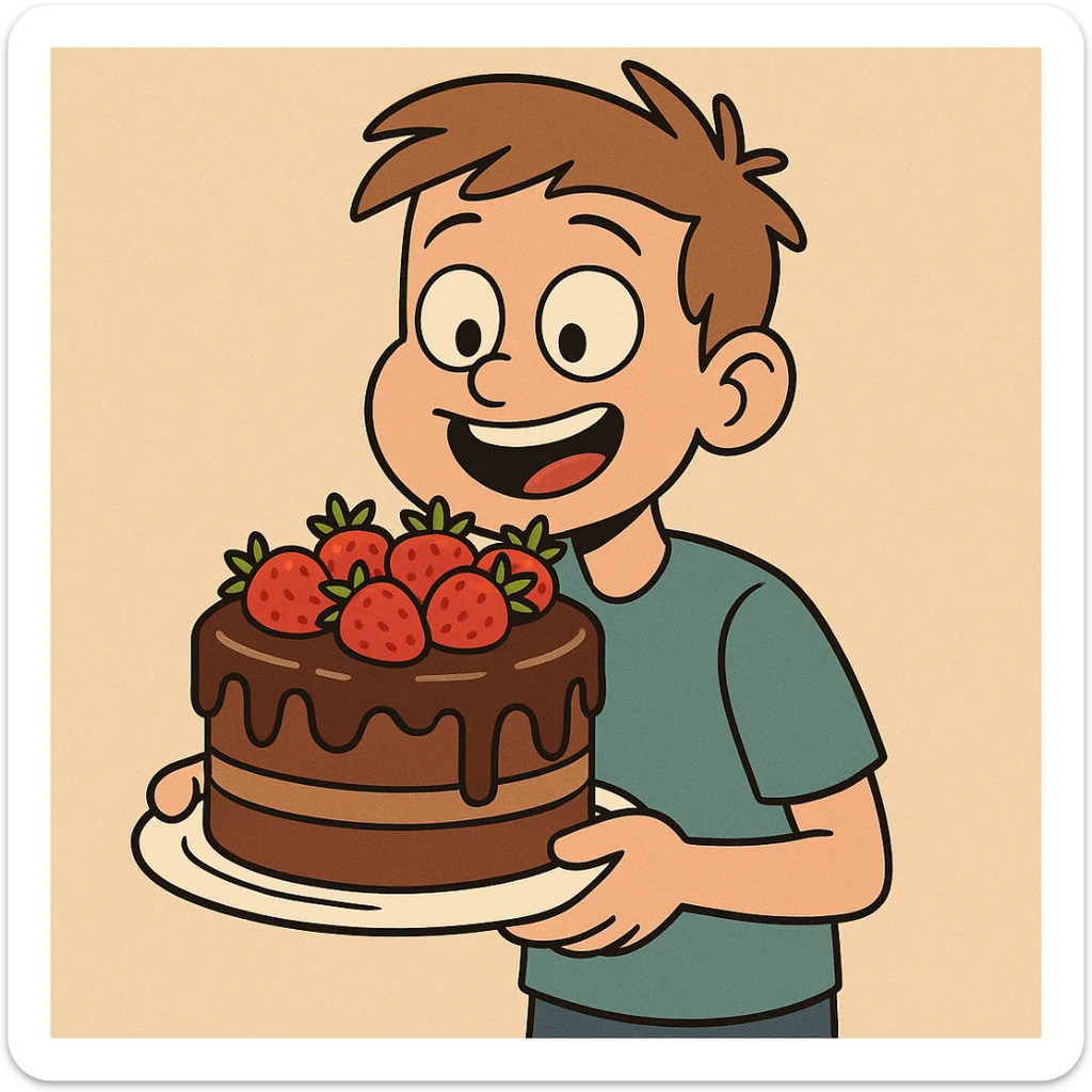 The chocolate strawberry cake a boy  sticker