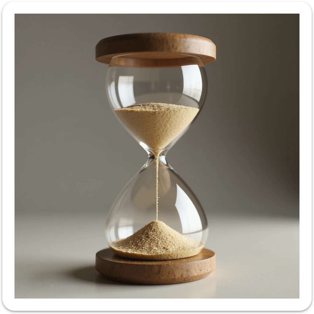 hyperrealistic 3D hourglass, 4K, precise details of glass and sand, photographic render sticker