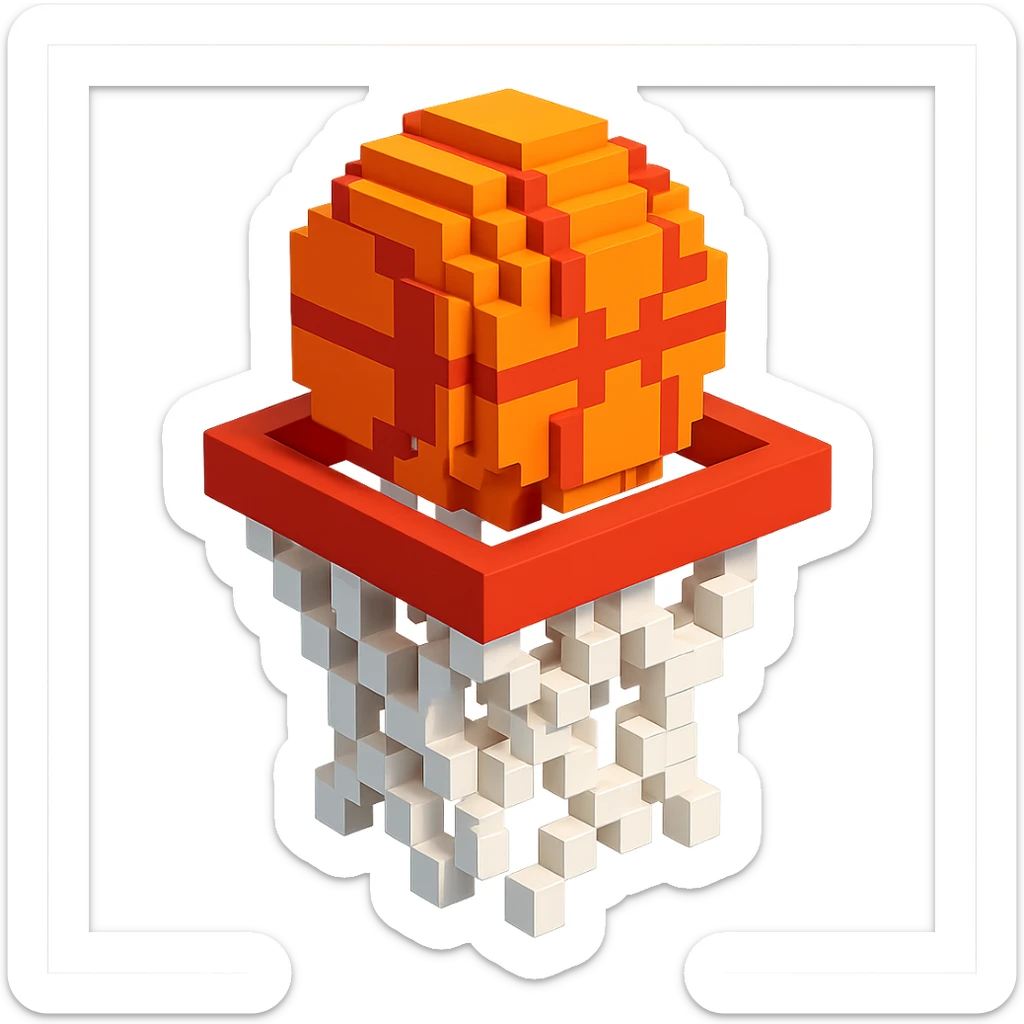 Voxel-style basketball in a net, no background, variation 7. sticker