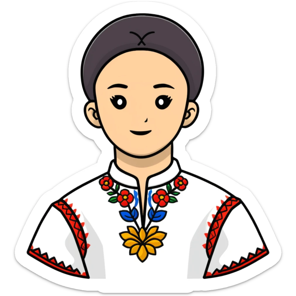 A young Ukrainian psychologist wearing a traditional embroidered vyshyvanka shirt sticker