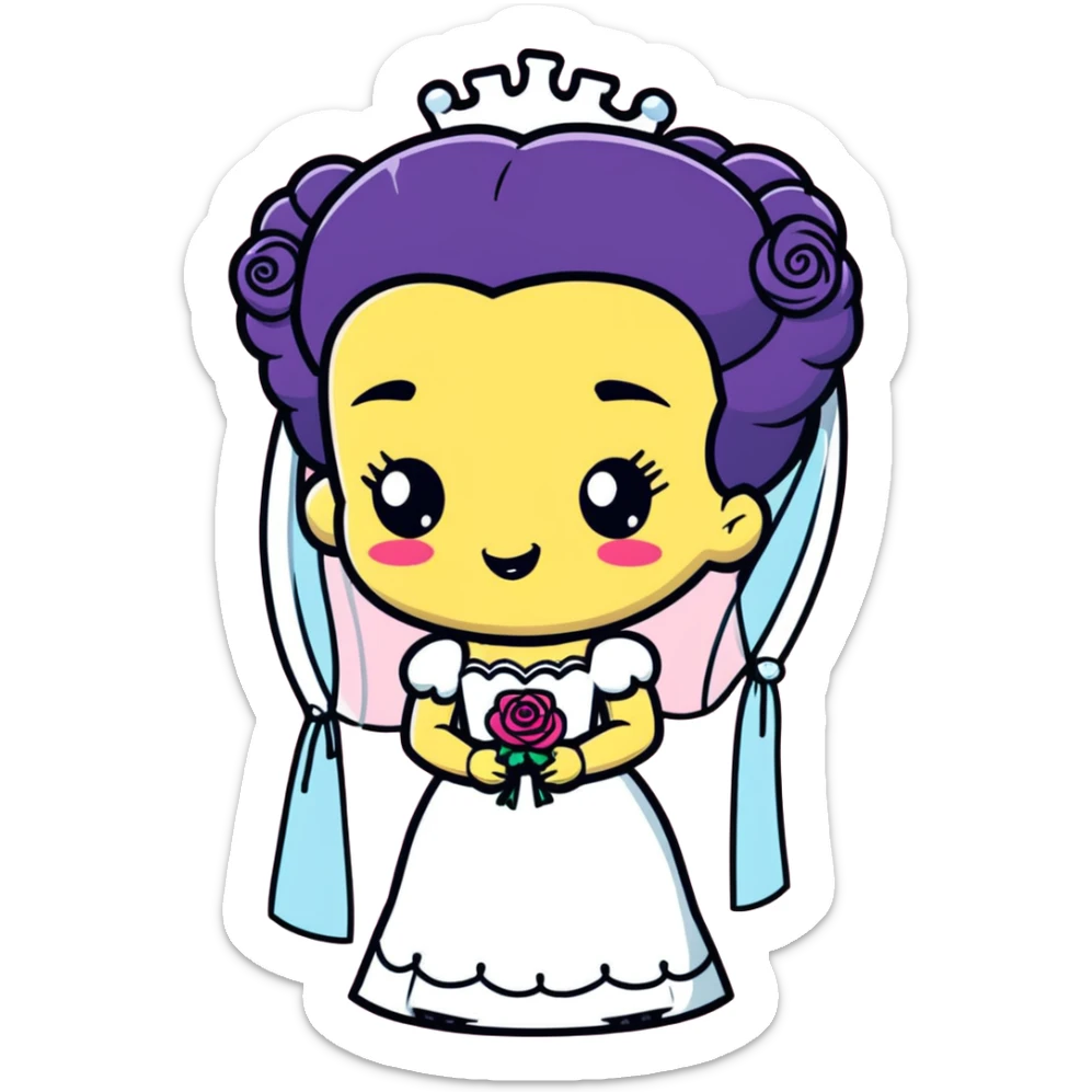 kawaii Bride of Frankenstein with rosy cheeks and adorable stitches sticker
