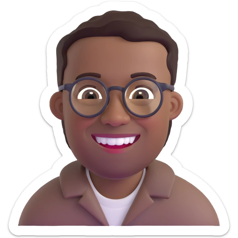 smiling black man with glasses, big teeth, standard male haircut, rural farmer, oval face sticker