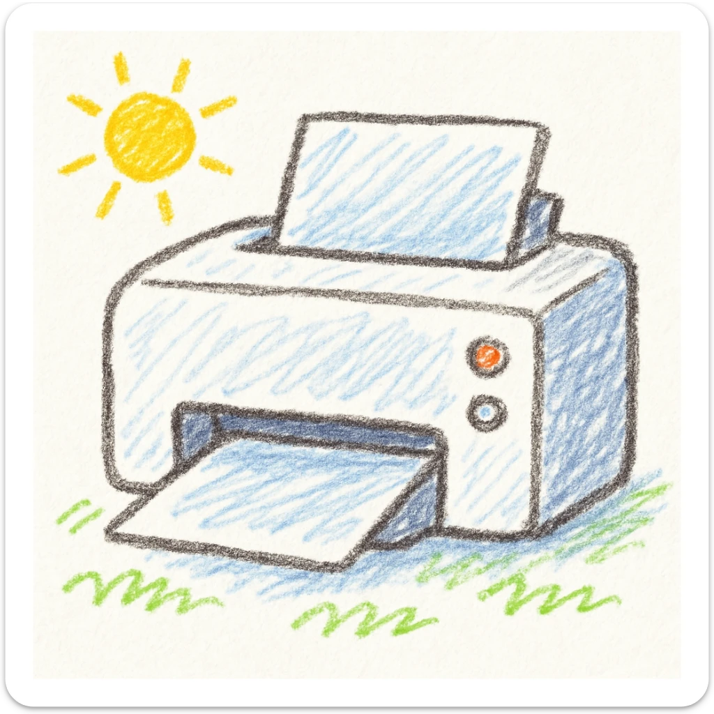 white printer, playful cartoon style sticker