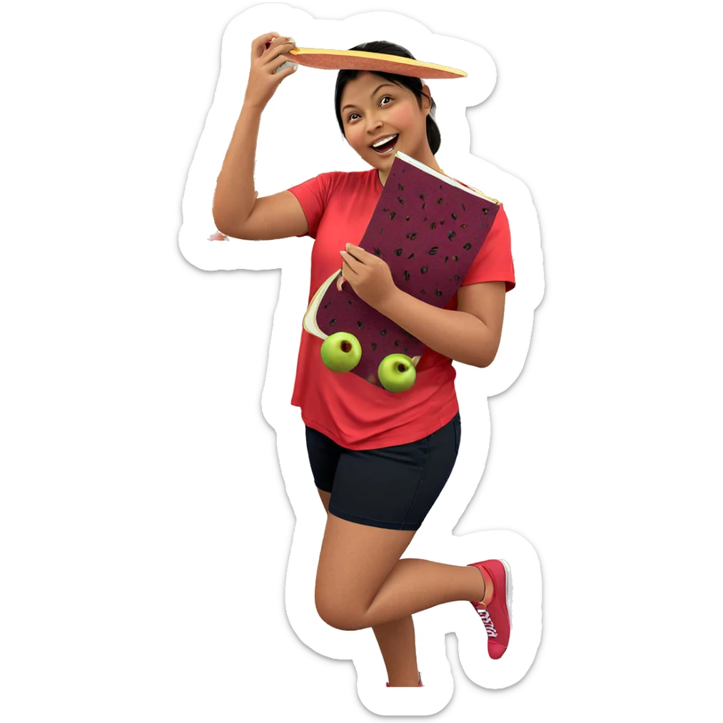 girl enjoying fruit indoors sticker