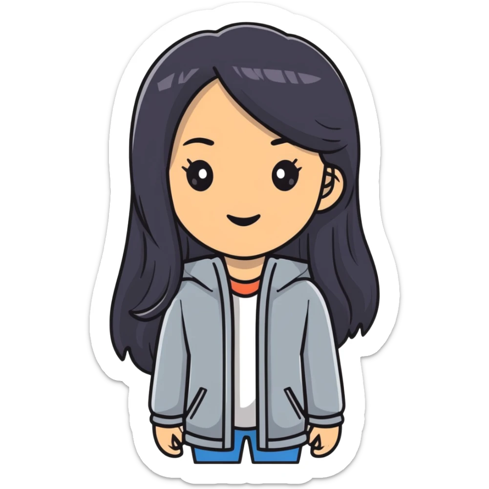 Stylish confident woman with Asian and Latina features, long straight black hair sticker