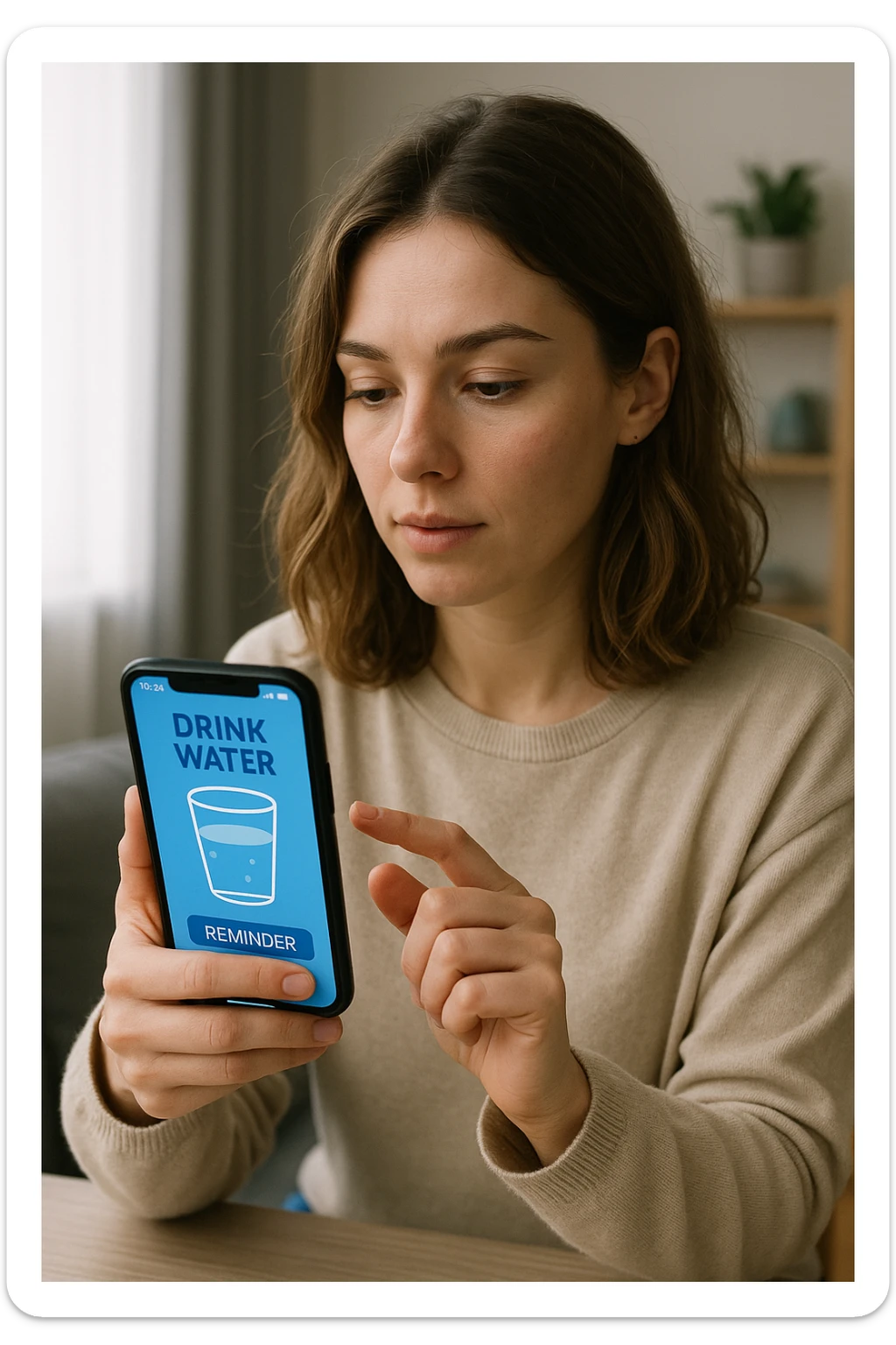 Donna che usa App per ricordarsi di bere, altrimenti non beve mai testo in italiano sticker