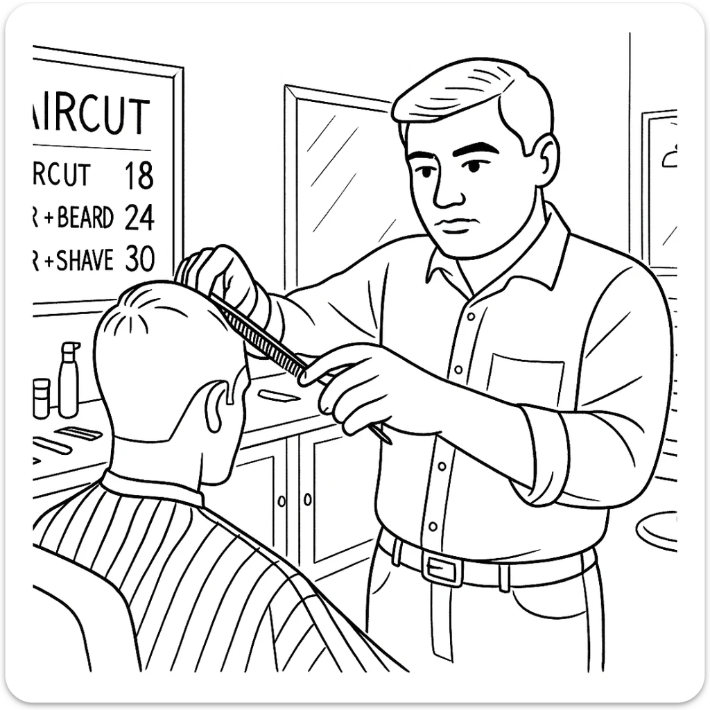 Draw me a sketch of the barbershop, but make sure there's a cash register there. sticker