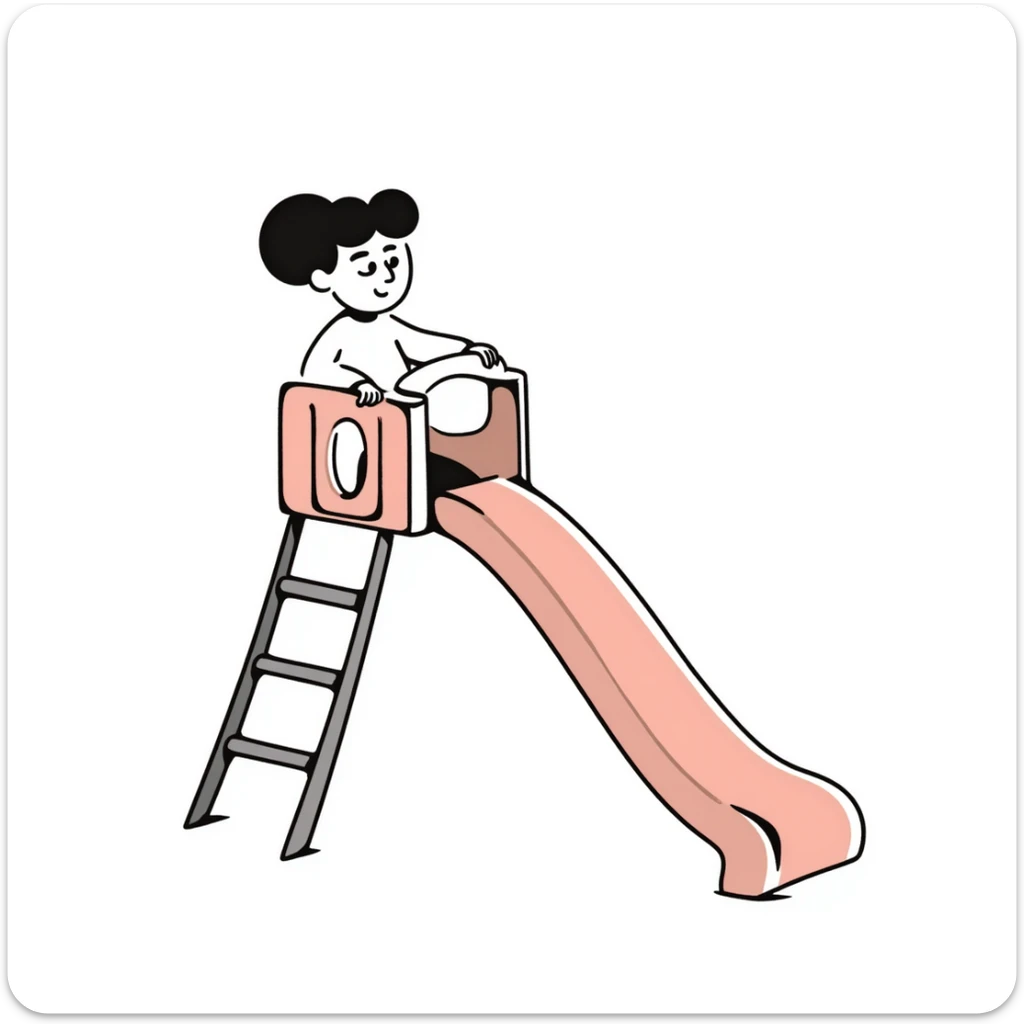 Children's playground slide with ladder in pastel colors (dd9fb0, ffc6d3, a3bfc9, c4bee2, f1b091), hand-drawn doodle style sticker
