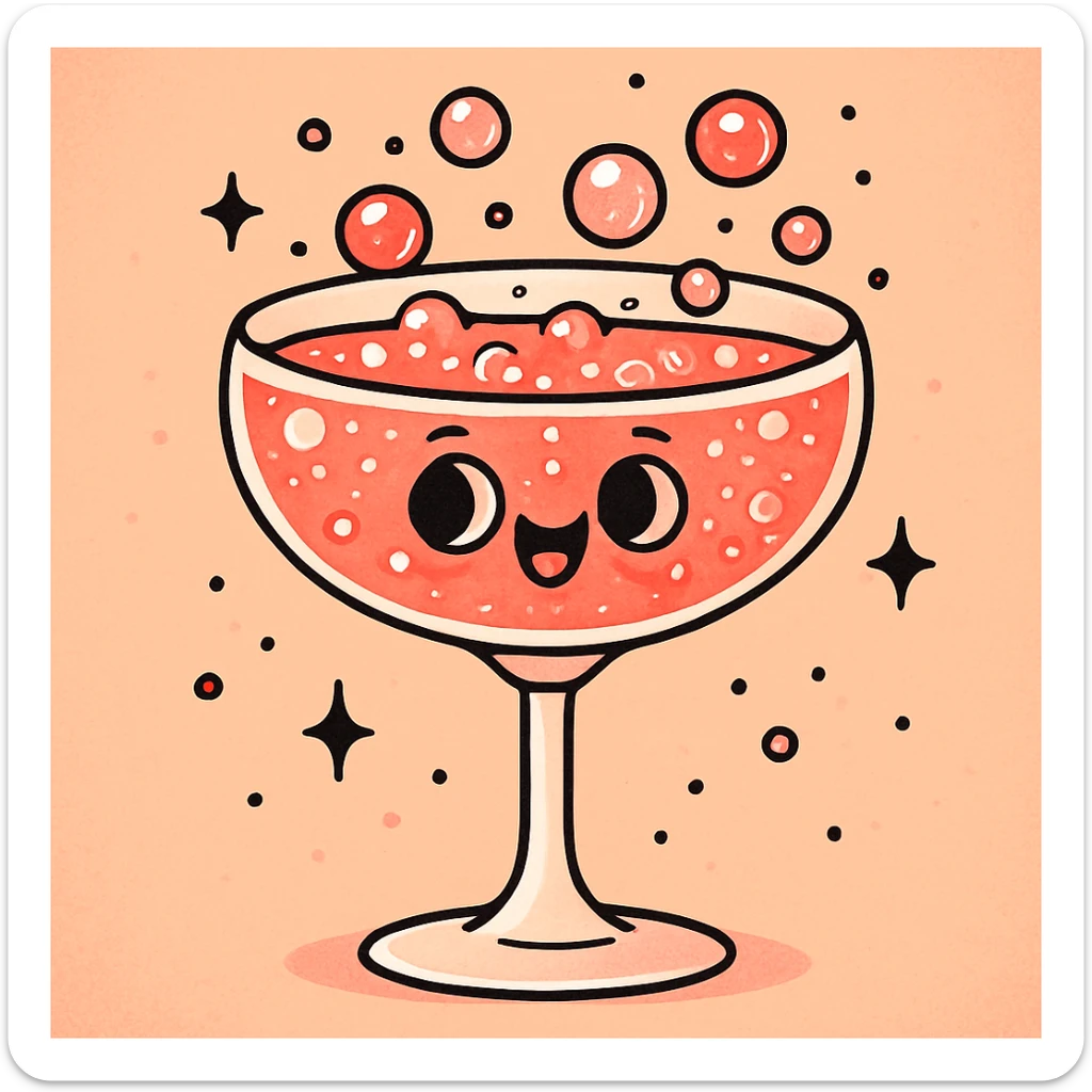 rose champagne in a couple glass, playful, cartoon style, bubbly and fun sticker