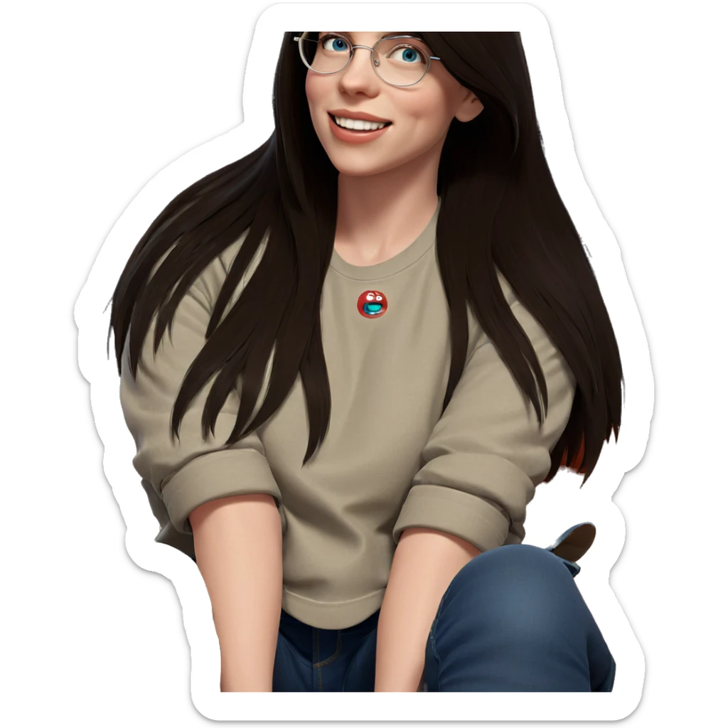 smiling girl in denim outfit sticker
