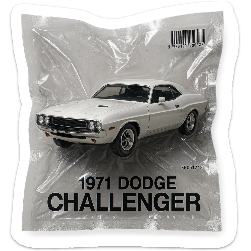 classic white 1971 Dodge Challenger, shiny and inflated, inspired by the film 'Death Proof' sticker