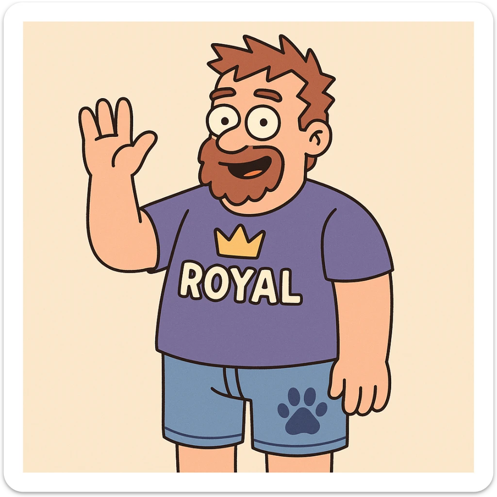 A man zigzag bears Royal t-shirt blue dogs paw jeans 🩳 a hand say hello sticker