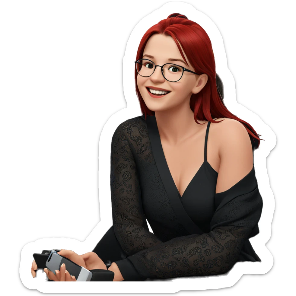 smiling girl in black dress sticker