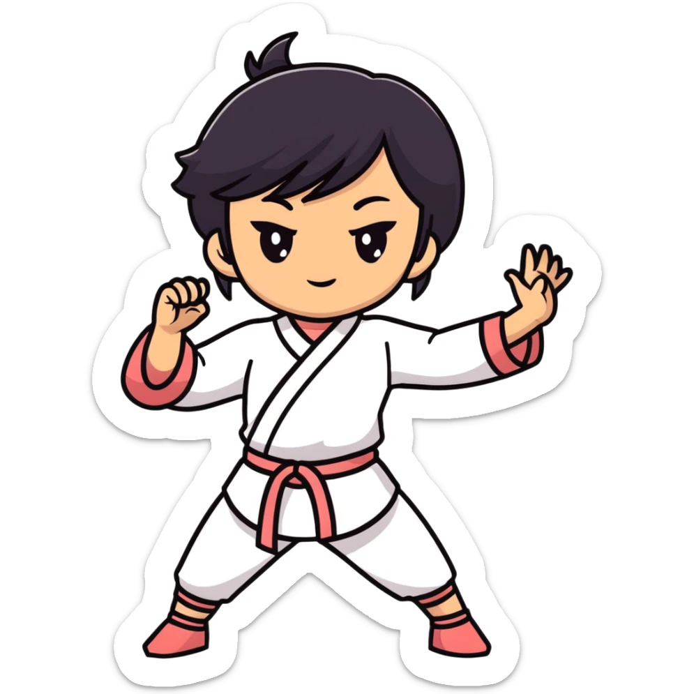 lightskin young girl with black straight hair and dark eyes, taichi stance, outdoor setting sticker