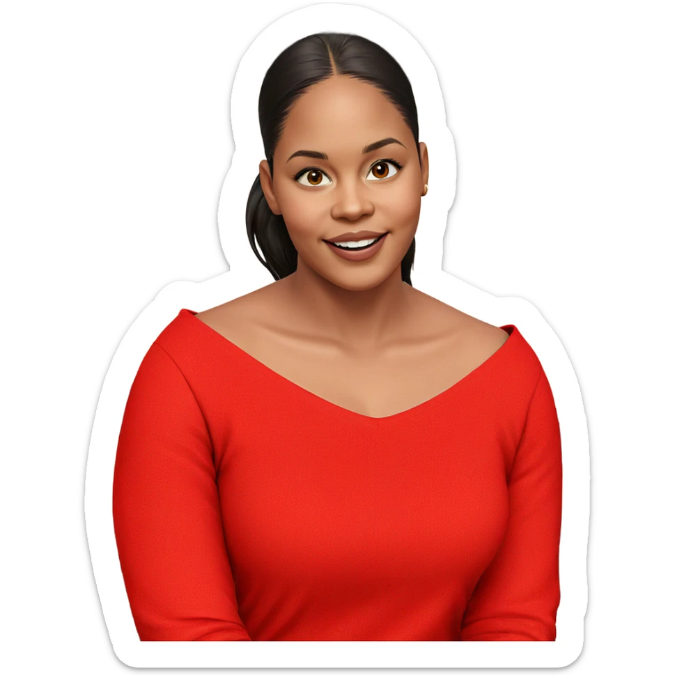 smiling girl in red shirt sticker