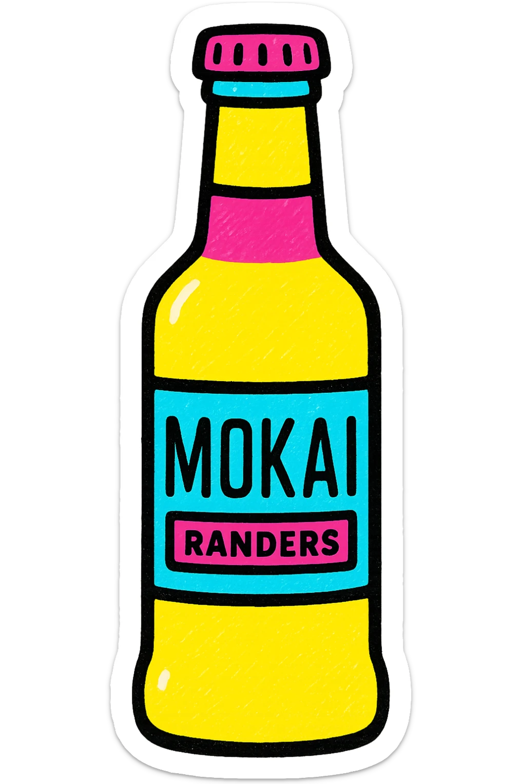 colorful pop-art inspired Mokai bottle from Randers, with Mokai logo and attributeGroup as owner, no background sticker