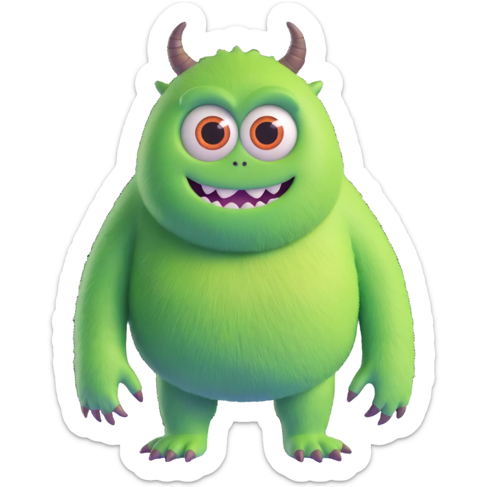 friendly colorful monster with big eyes and fuzzy body like in Monsters Inc sticker