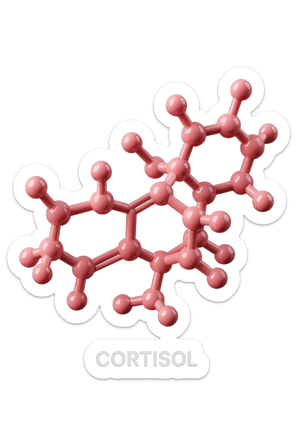 molecola chimica del cortisolo in 3d, colore rosa, fluttua in aria, iperrealistica 4k sticker