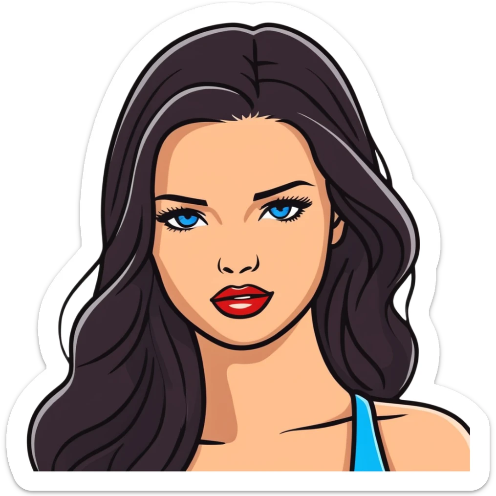 Adriana Lima, beautiful Brazilian supermodel with long dark hair and blue eyes sticker