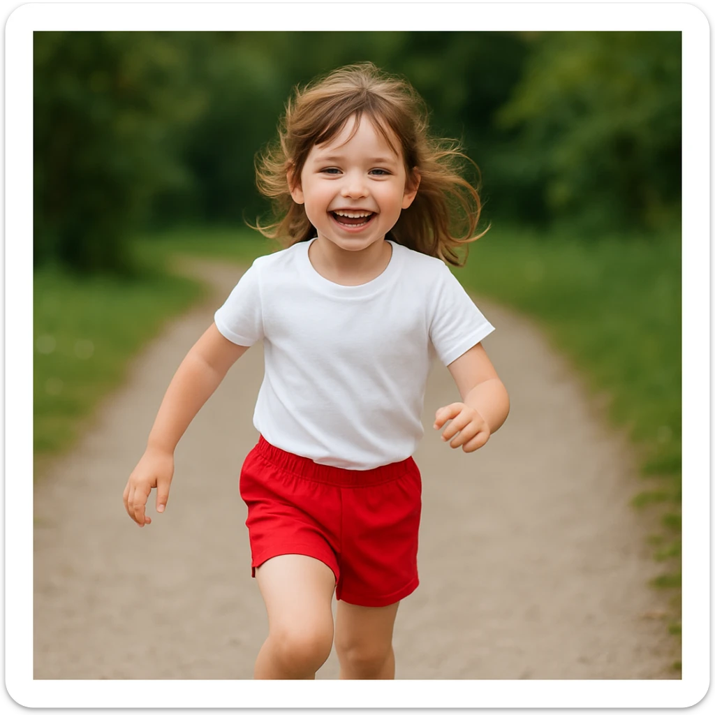 Make the girl's outfit red shorts and a white short-sleeved t-shirt sticker