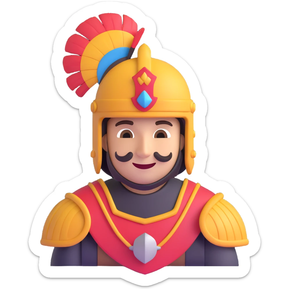 cute simplified Conquistador emoji with a big smile, helmet, and plume, Age of Empires II themed, no text, for a Discord channel icon sticker