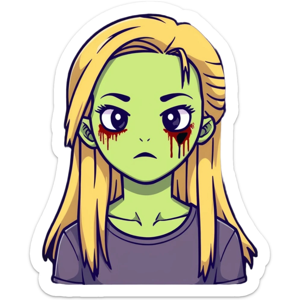 zombie girl with long straight dark blonde hair and beautiful eyelashes sticker
