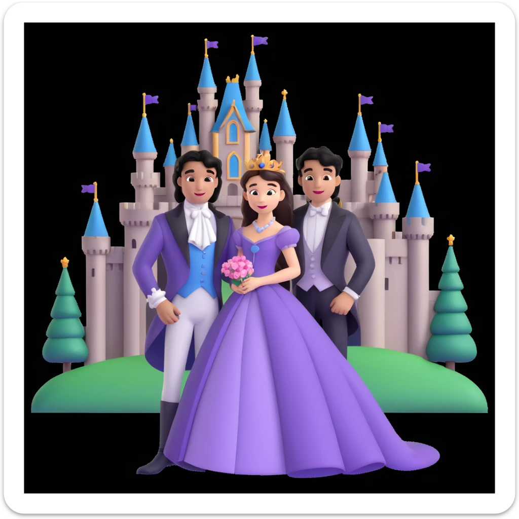 prince and princess Disney dress close up photo in castle background sticker