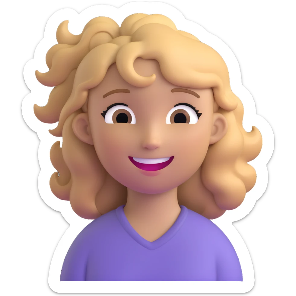 girl cruise director with curly dirty blonde hair in a ponytail, very happy sticker