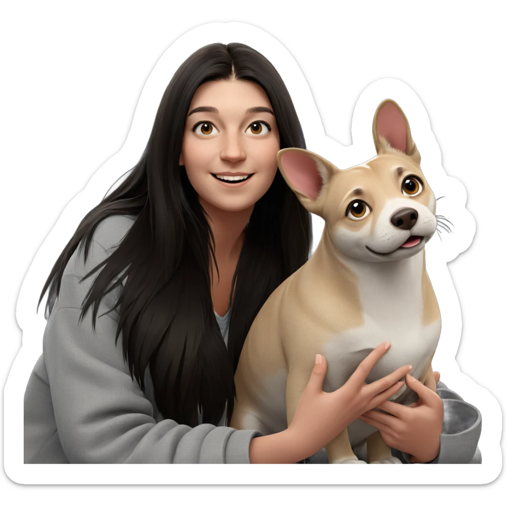 smiling girl with animal companion sticker