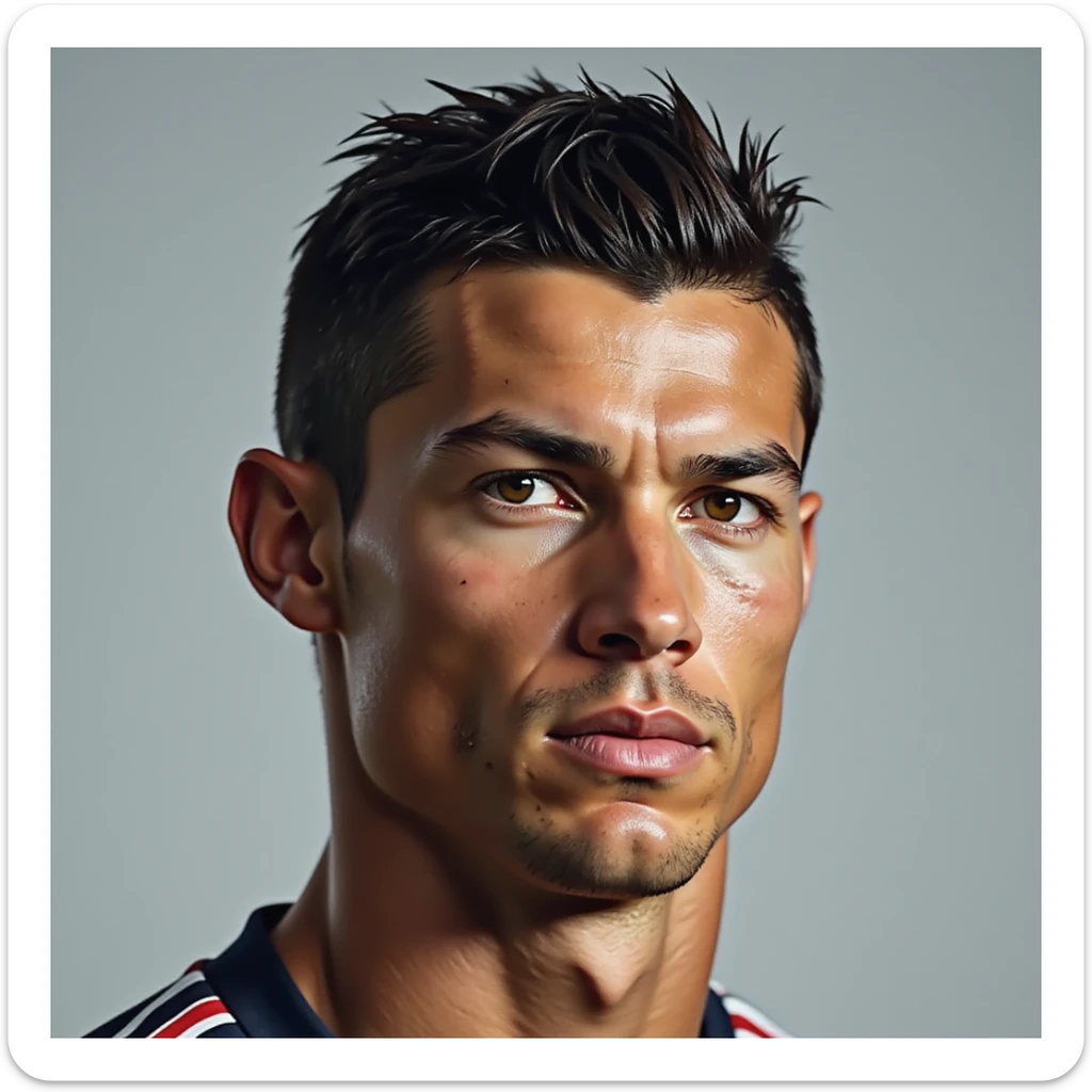 realistic portrait of Cristiano Ronaldo, photorealistic style, detailed facial features, neutral background sticker