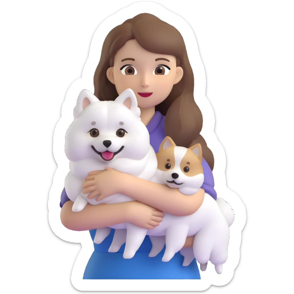 light brown hair girl with pale skin holding a Japanese spitz dog sticker