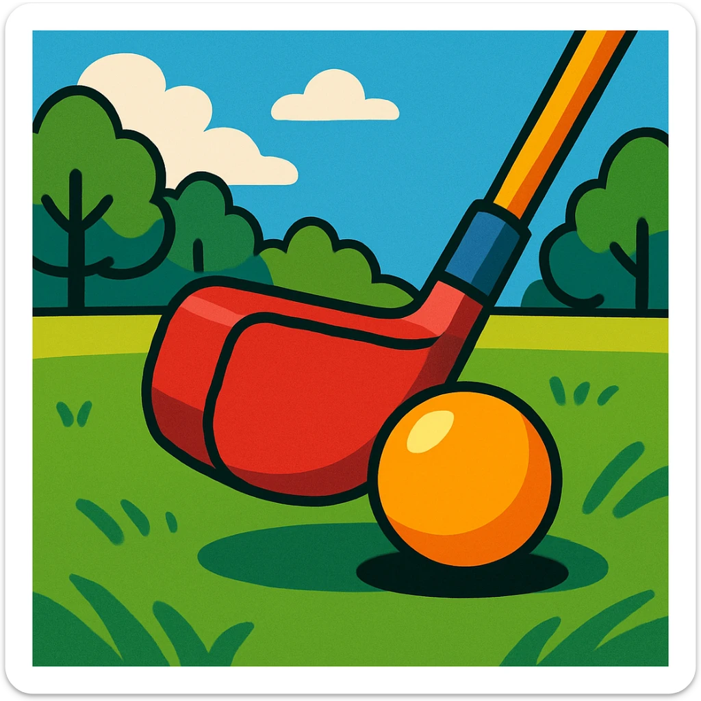 close-up of a park golf club hitting a ball with vibrant colors sticker