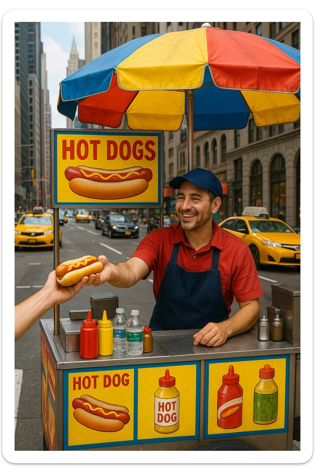 hotdog seller in New York with cart sticker