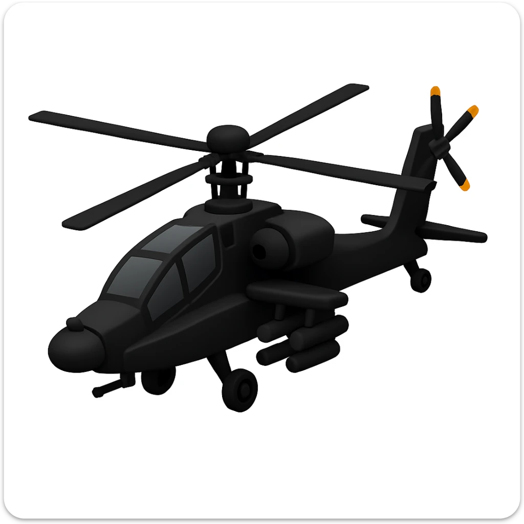 Change the angle of the Apache helicopter and make it black, keeping the emoji style look consistent with Apple style emojis. sticker