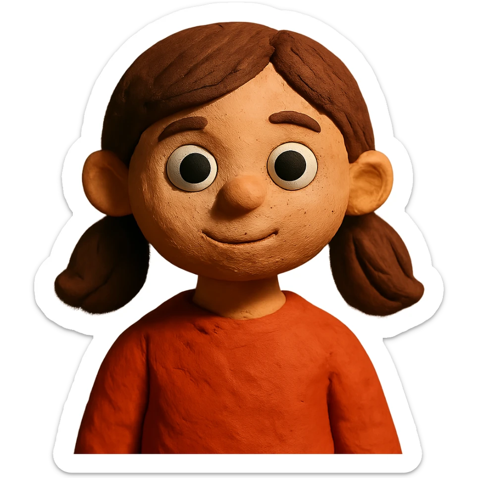 girl with brown eyes and brown hair in claymation style sticker