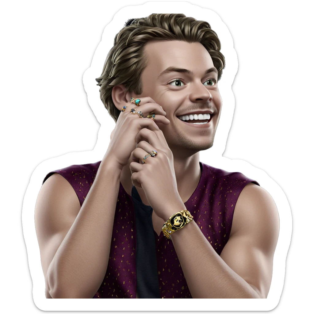 smiling boy with jewelry sticker