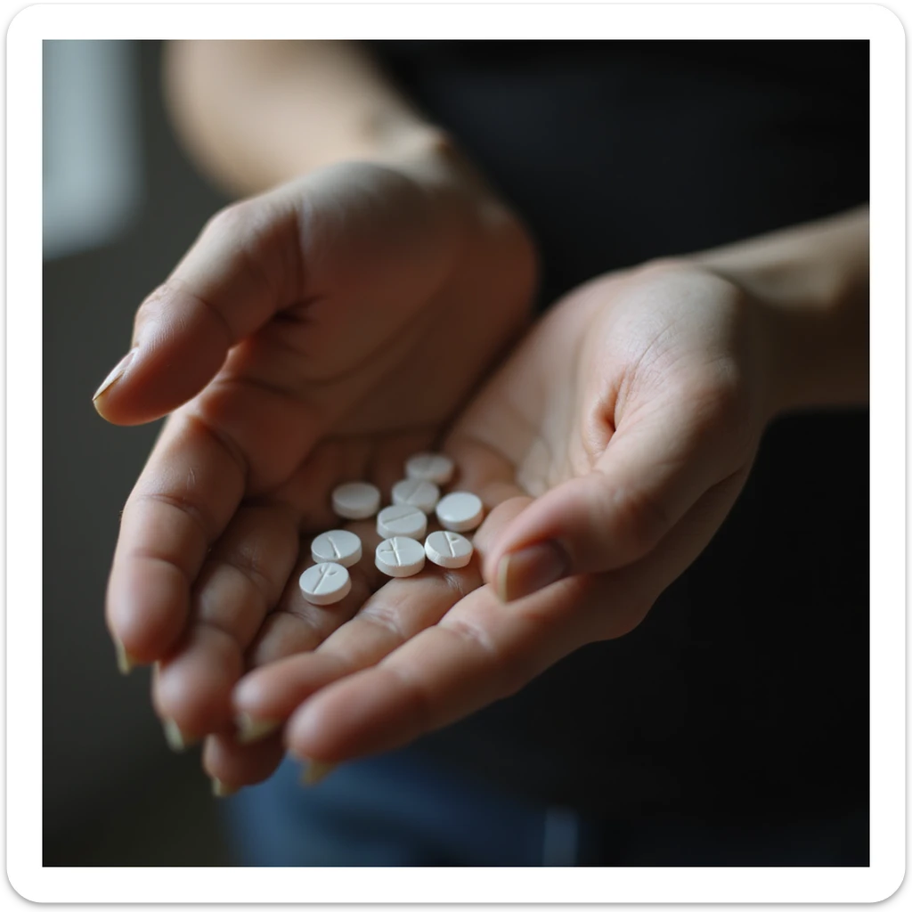 close-up of female hand holding fertility pill or medication, blurred background, atmosphere of hope and anticipation, realistic details, 4K quality sticker